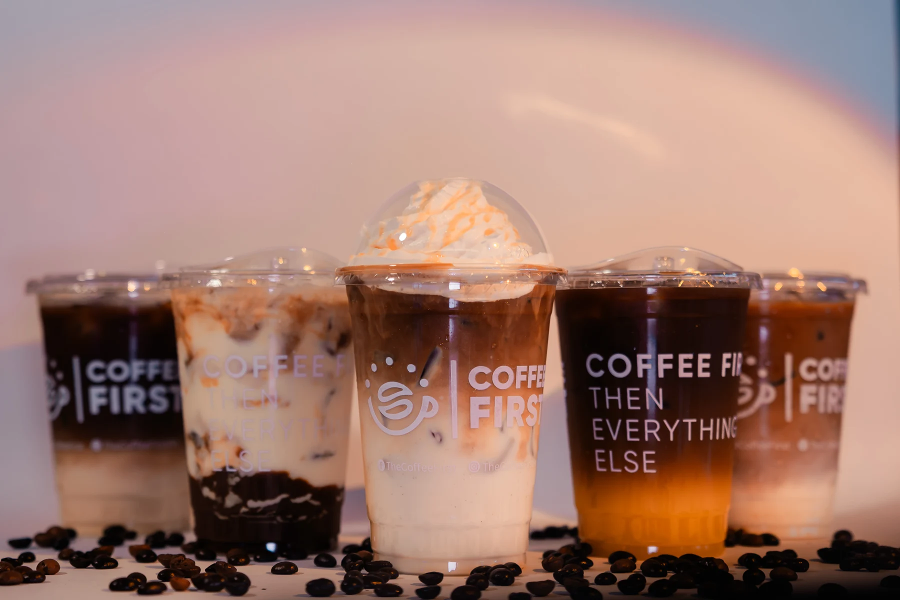 Freshly made Coffee First iced drinks, ready for your day